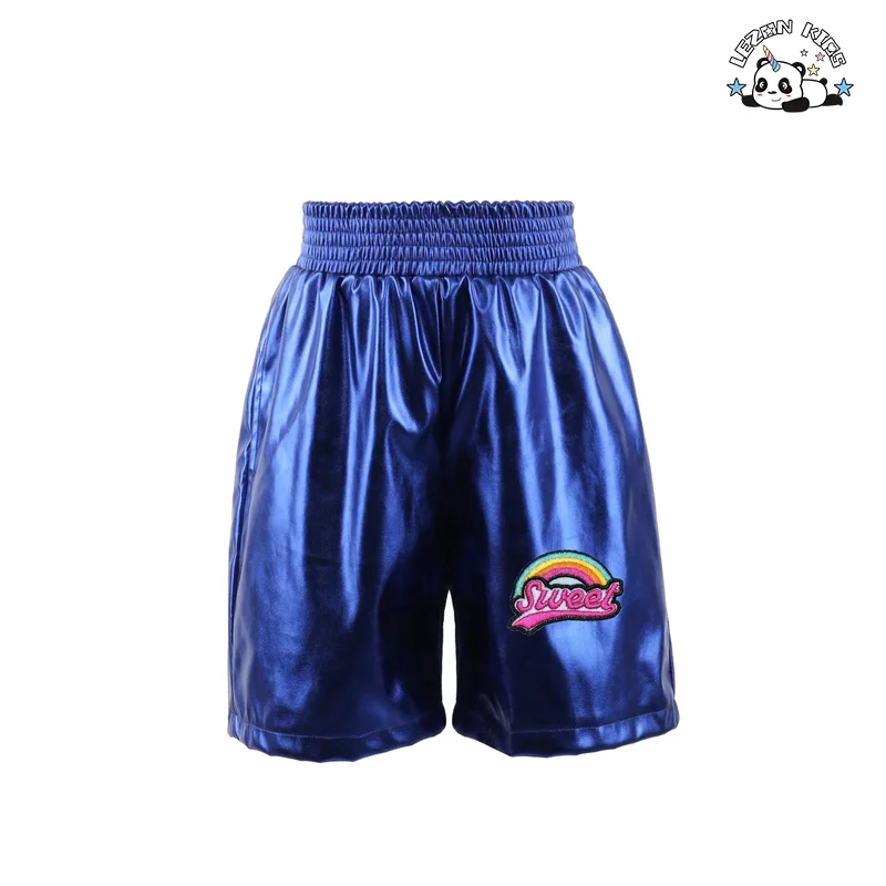 LEZONKIDS - Explosão de Novo Produto Adesivo Metálico Brilhante Garotas em Shorts de Spandex Fotos Shorts de Garotas